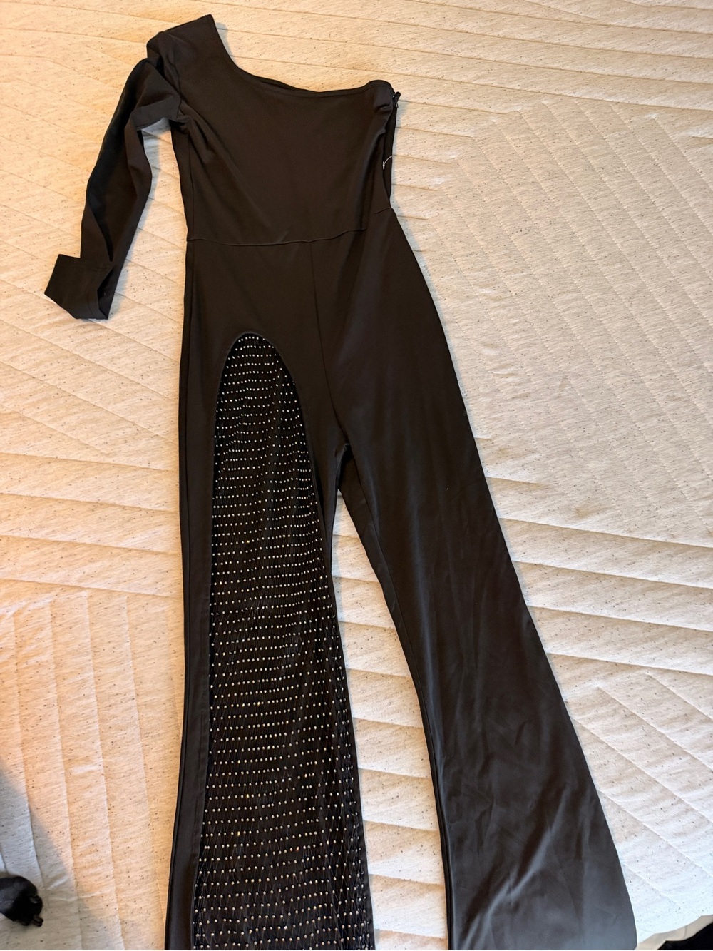 NWOT Zara Black One-Shoulder Jumpsuit with Studded Panel